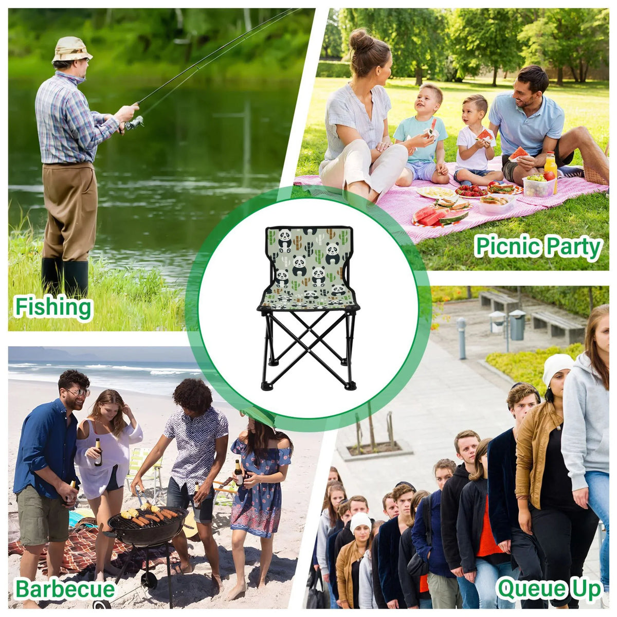 with Chair Chair Folding Chair Cartoon Carry Pandas to 220LBS Camping and Lawn Beach Bamboos Support Bag Fishing Portable Chair Outdoor