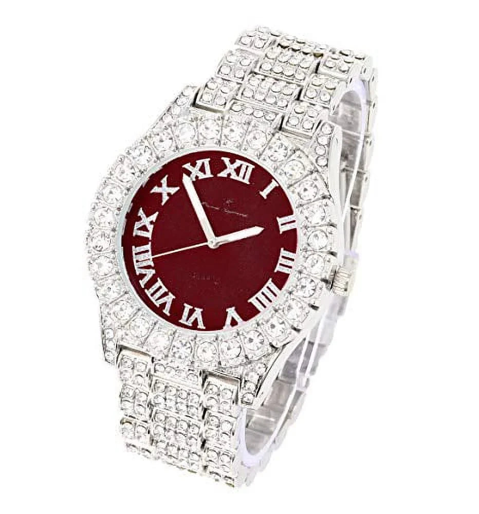 Colored with Out Raymond Blinged Burgundy) and Silver Hip Dial Hop Set Wristwatch Bracelet Numerals Tennis (TLA - Out Rocks Sparkling Roman Bezel Iced - Women's ST10327LA Charles Fully Big