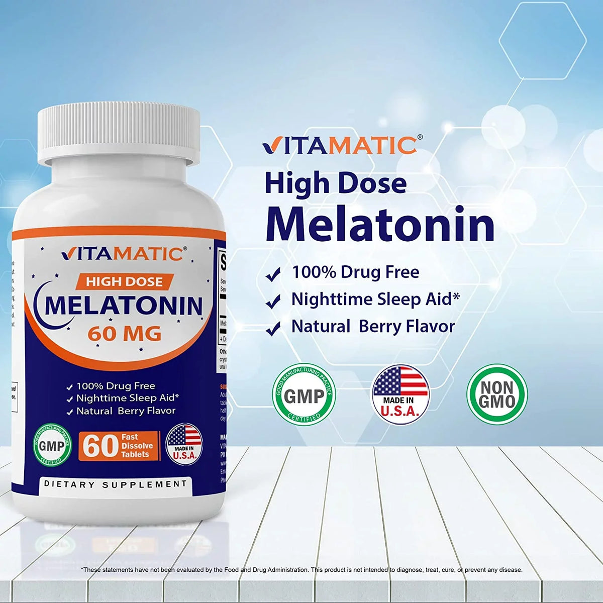 Tablets - 60mg Melatonin Non-GMO, Flavor Dissolve Forming Bottles) (2 Vitamatic Tablets Free Non-Habit 60 - Vegan Fast - Berry Natural Gluten