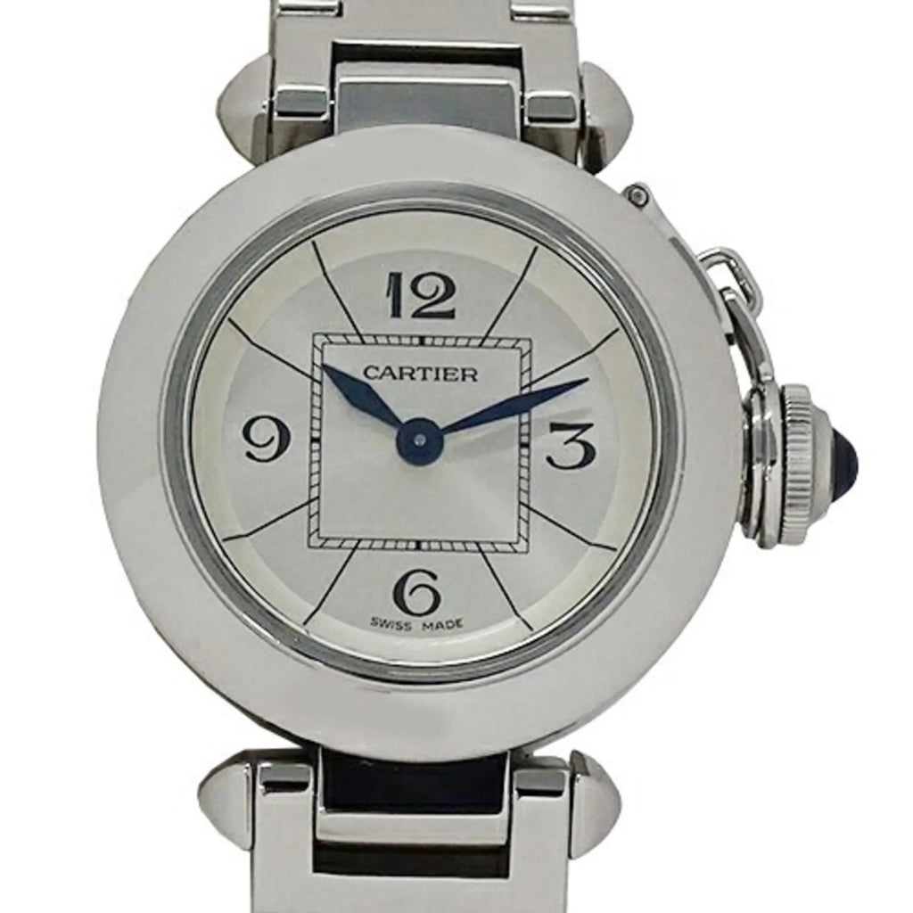 Quartz, W3140007, Miss Ladies Pasha Stainless Polished Pre-Owned (Good) SS, Cartier Steel, Silver, Watch,