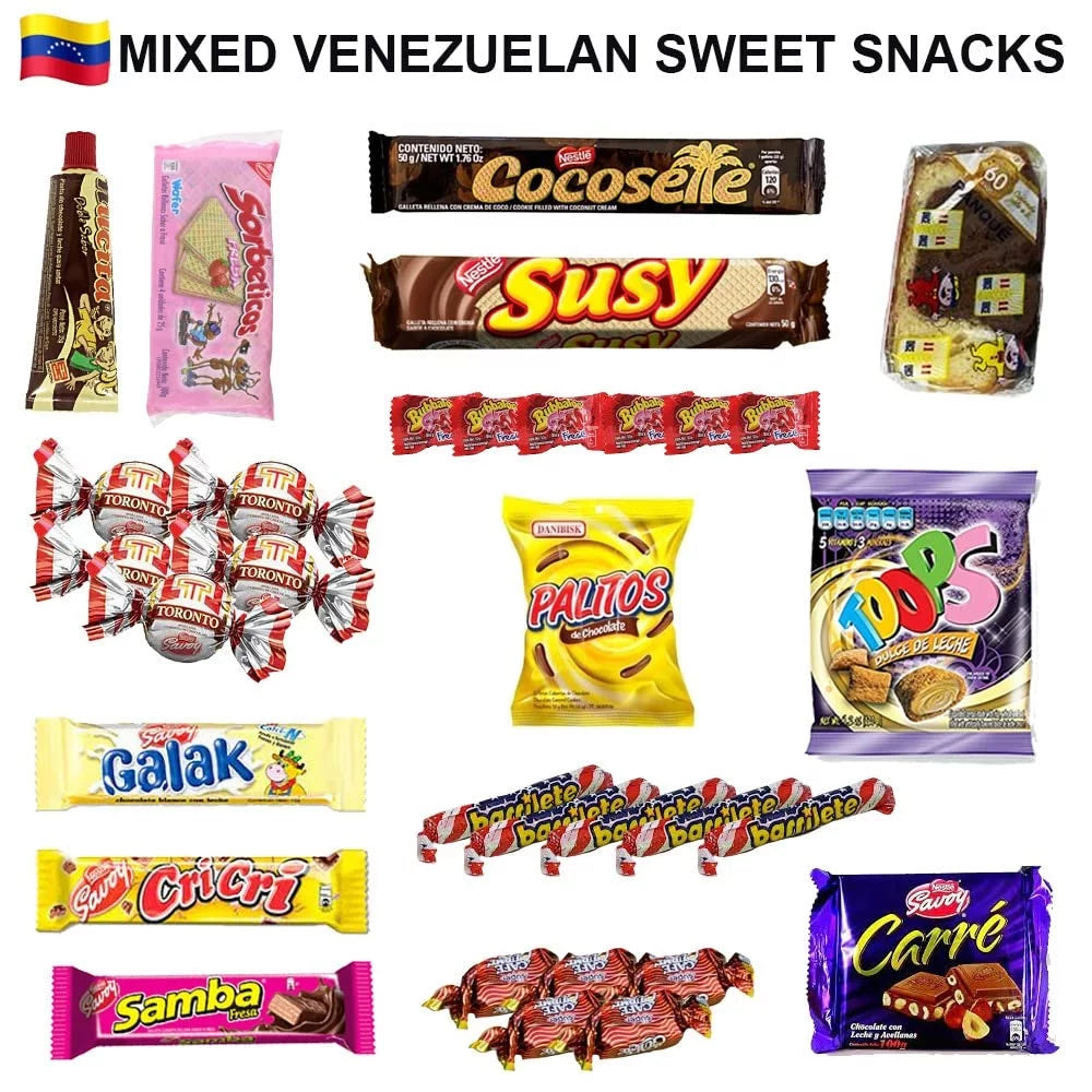 Susy Pack Assorted Gift Snacks Crate Venezuela Food Candies & SABOR Variety LATIN Toronto Sweet Chips Chocolate Cookies, Cocosette Mix Box