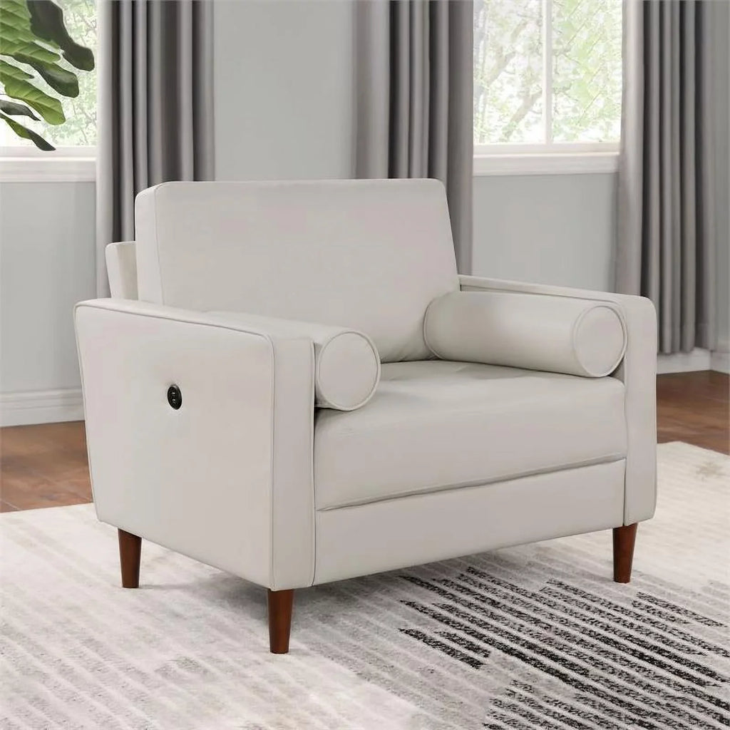 Port with USB Furniture Faux Oppio in America of Leather Chair Ivory