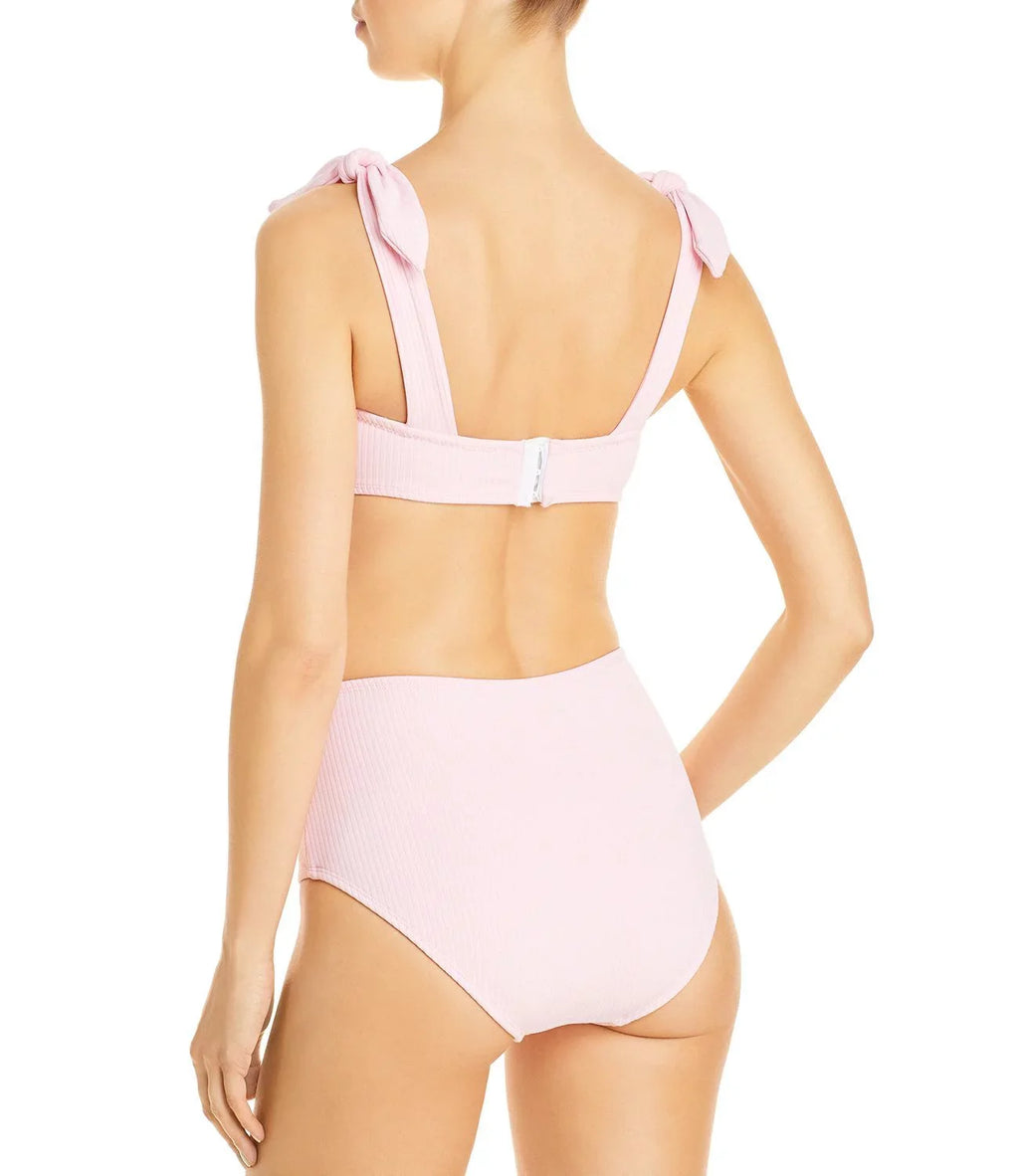 Pink, Tie C Ribbed Bikini Strap Top, Shoshanna