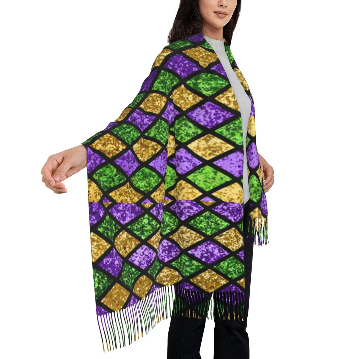 Gras Print Wrap Bingfone Scarf Winter Mardi Green Cashmere Shawl Scarves Elegant Feel For Purple Large Warm Shiny Gifts- Art Soft Women