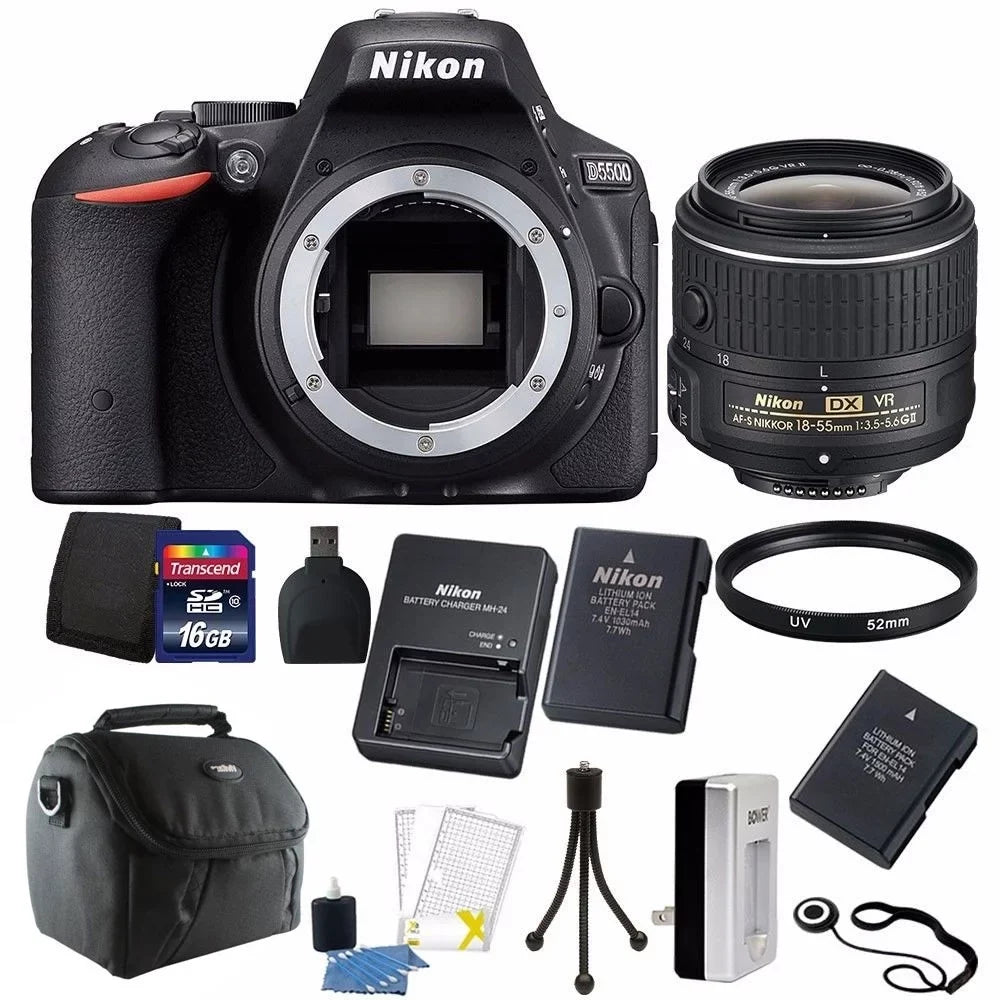 Camera Batteries 16GB + Charger 18-55mm + and Lens Nikon Two VR D5500 DSLR Kit +