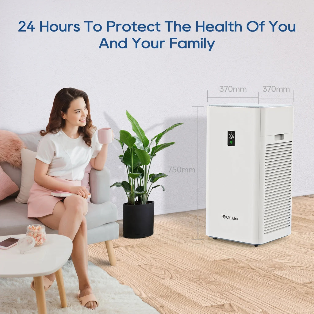 Purifier, For Air Particles, Monitor, Purifier Air Smart Room PM2.5 Pet Removal Of True Low Noise Large Lifubide 99.99% HEPA,4555 Coverage,24dB Microns Bedroom, 0.01 Sq.Ft H13 Dander、Smoke、Odor、Dust，