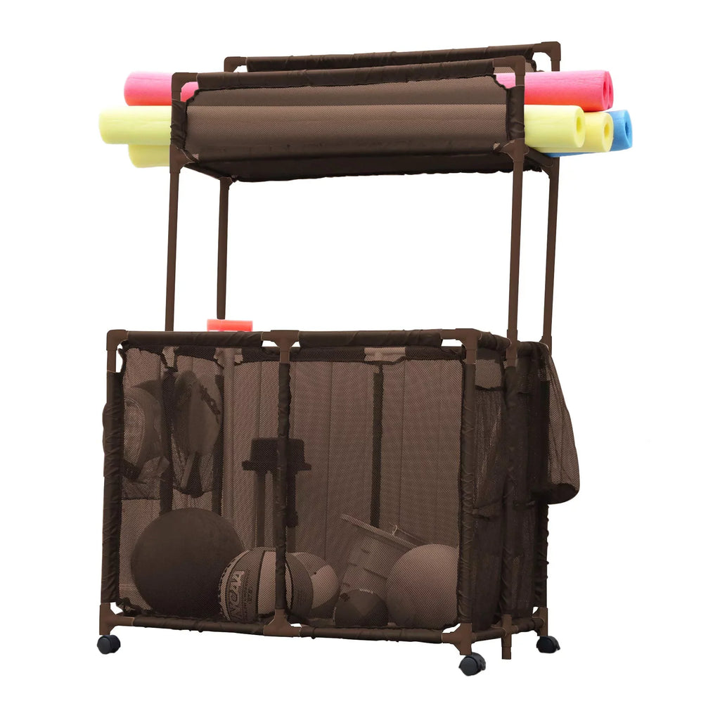 Double Noodle x Pool Storage Large x Essentially with Yours 35.3" and Rack, Balls 59.4" L Noodles, W Brown Floats Bin, Organizer Toys, Mesh Decker Holder - H), (23" Rolling Equipment