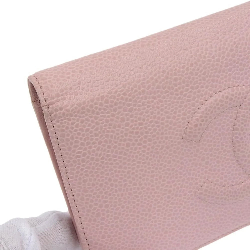 16 here bi-fold Pre-Owned wallet caviar (Good) long skin Chanel A48651 logo series mark pink CHANEL