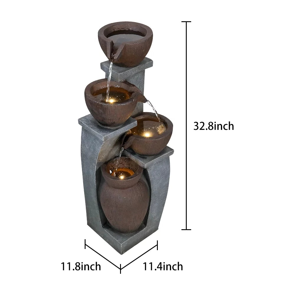 for Light Garden, Fountain Modern Outdoor Backyard LED Willwolf Fountains - Outdoor Patio, Porch, Decor 32.8''H and Deck, Art Garden 4-Tier Home with
