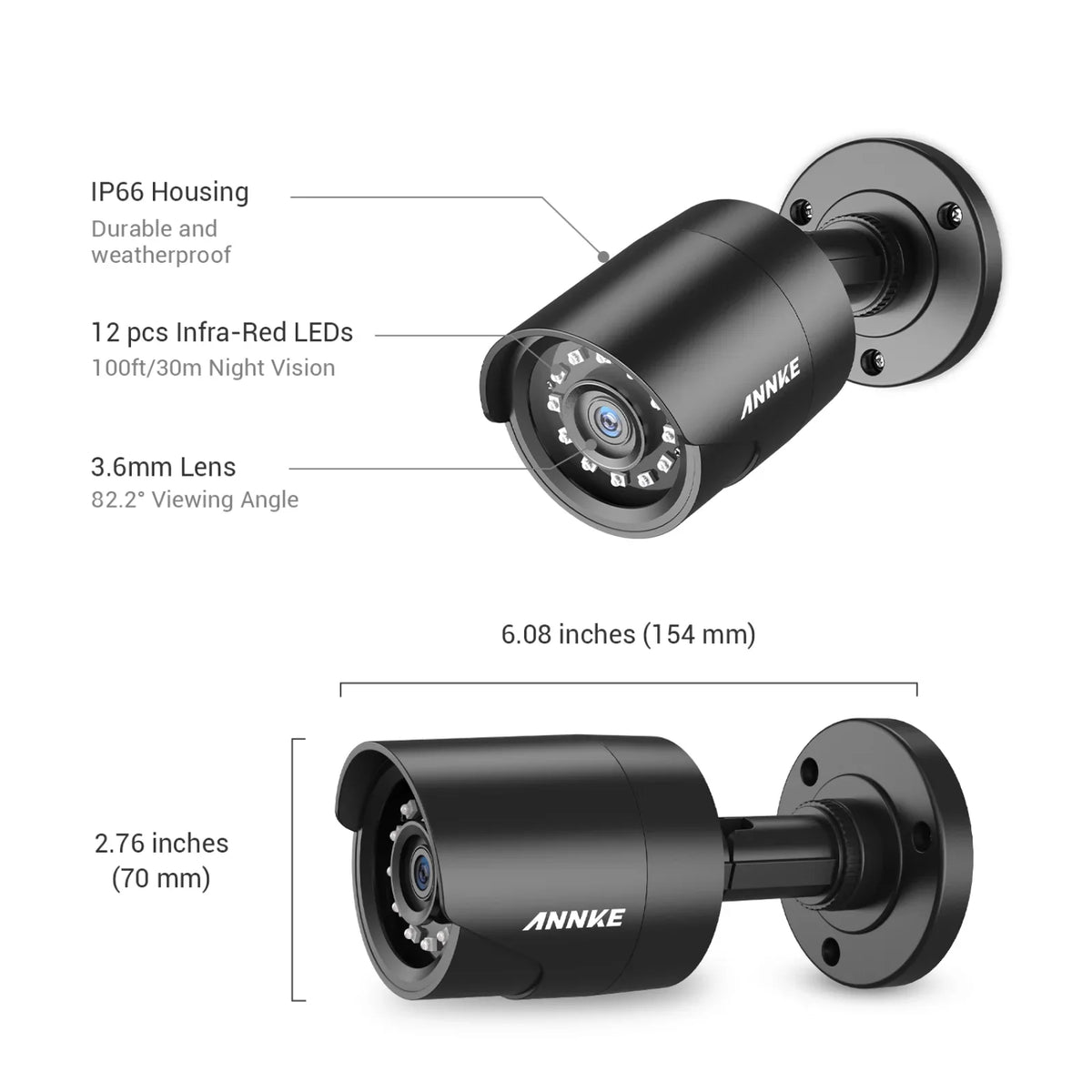 ANNKE TVI Indoor, Home Vision, Camera Security Night/Day 1080P Waterproof, IP66 Bullet Outdoor HD CCTV Surveillance Camera 1920TVL, Pack 4