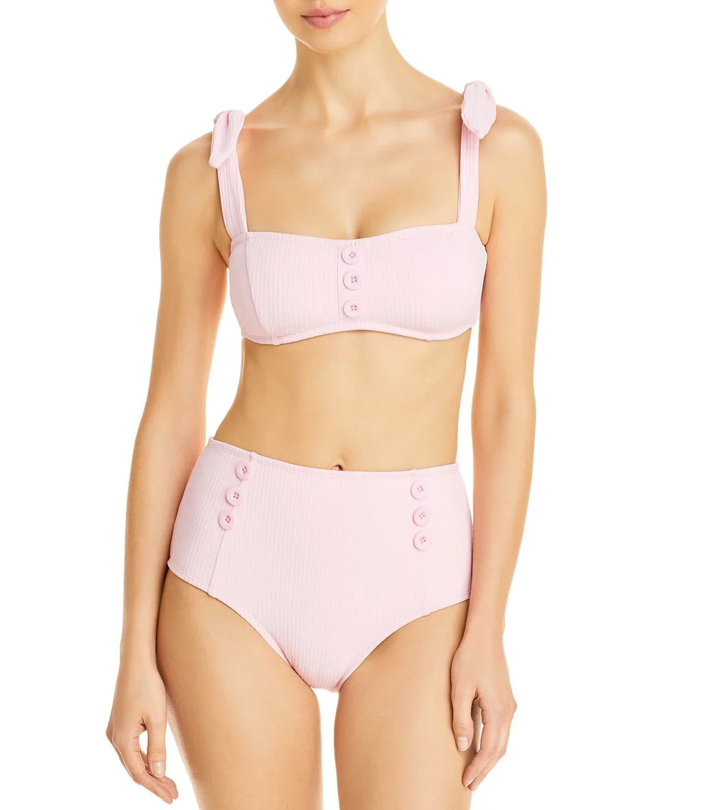 Pink, Tie C Ribbed Bikini Strap Top, Shoshanna