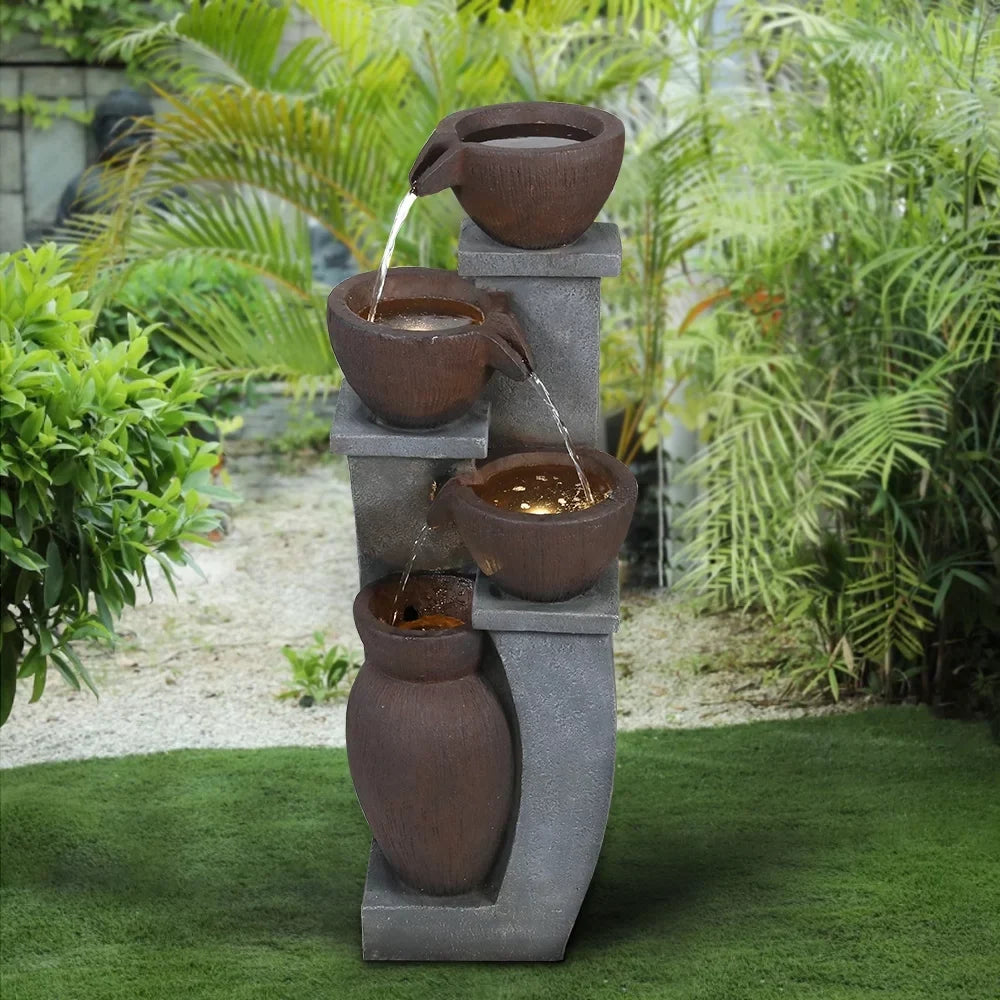 for Light Garden, Fountain Modern Outdoor Backyard LED Willwolf Fountains - Outdoor Patio, Porch, Decor 32.8''H and Deck, Art Garden 4-Tier Home with