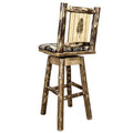 Glacier Pine Woodland Design Swivel, with Upholstery Engraved Barstool Country Tree Laser & Back with Pattern
