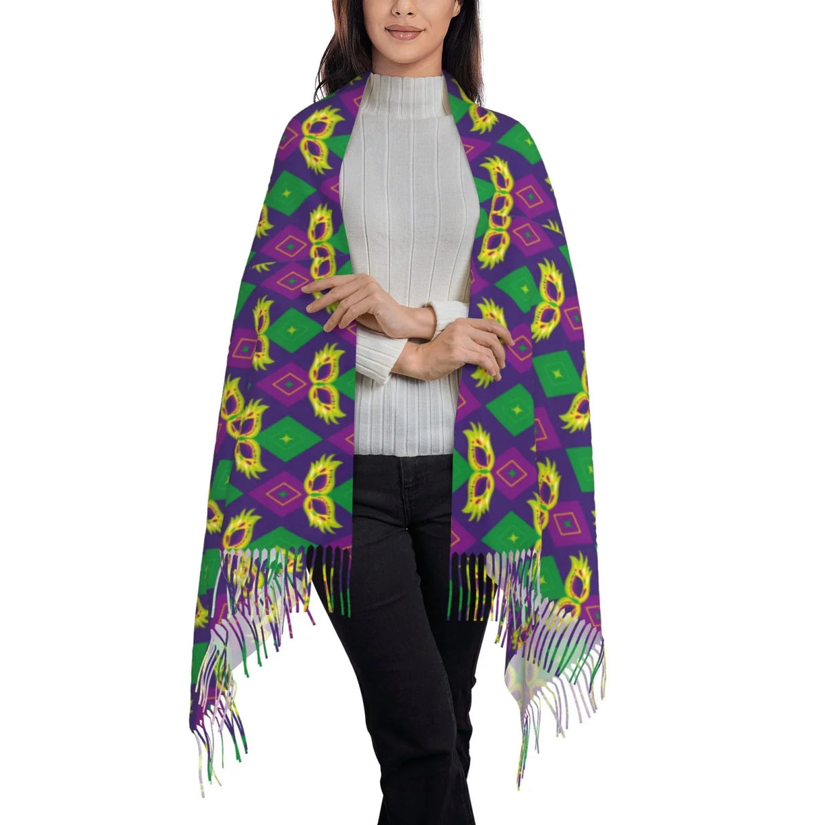 Elegant For Women Print Gras Art Soft Gifts- Mardi Bingfone Feel Cashmere Carnival3 Scarf Scarves Warm Large Winter Wrap Shawl