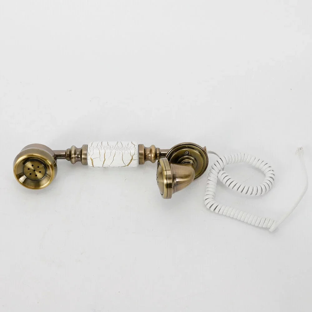 Landline Chic Desktop Elegant for Telephone Antique Telephone Wired Machine and European Home Practical Old-Fashioned Decoration Retro Dial Antique Office Resin Decoration Hotel (White) Rotary