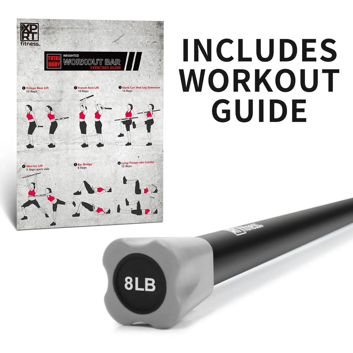 Exercise Padded Bar Aerobic Fitness Total Body 5lb+8lb+12lb Foam Workout For Steel With XPRT Weight