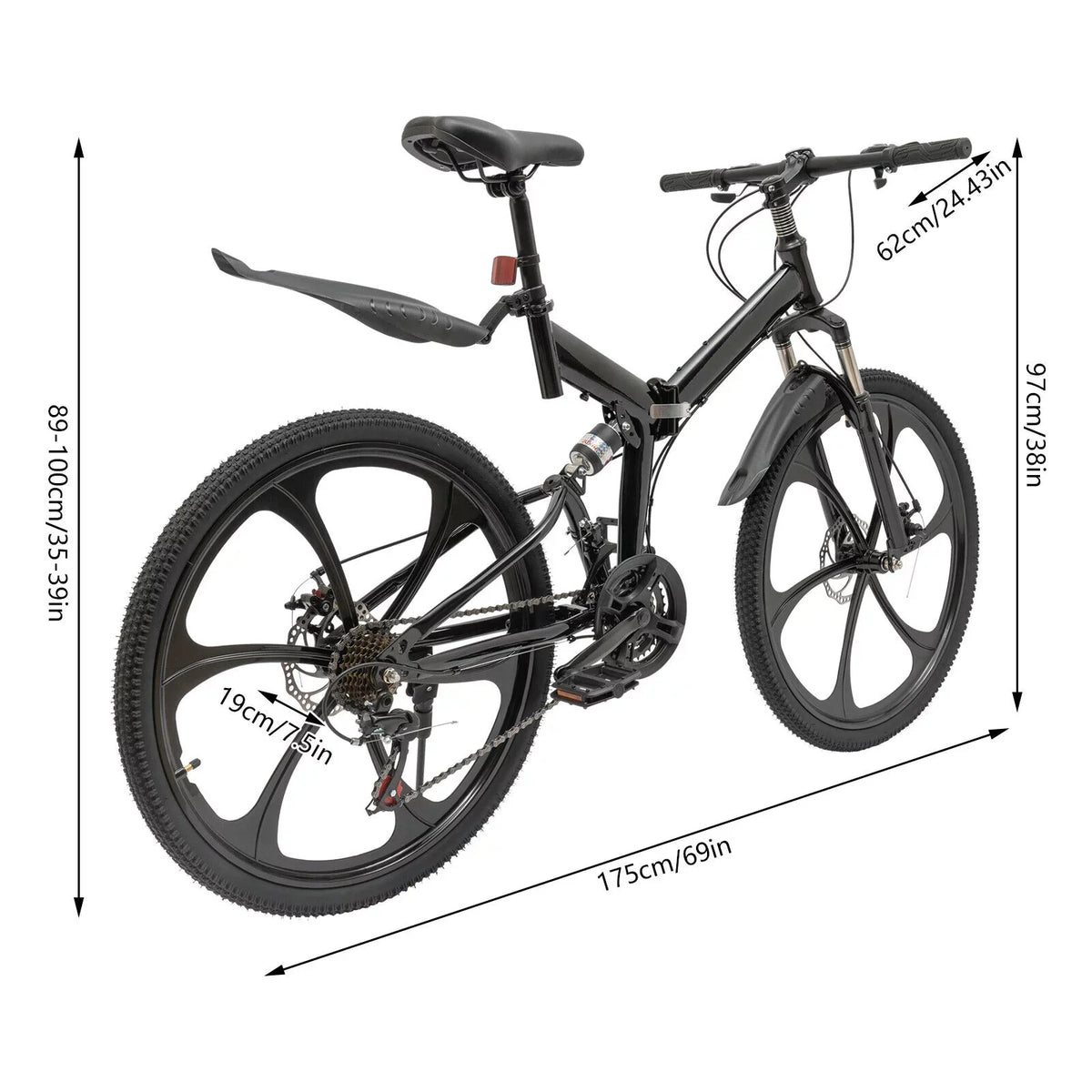 Carbon City 21-Speed Folding Bike Light 150kg/330lbs Shifter Miumaeov Bicycle Adult Steel Folding 26" Weight Camping Bike Black Max Loading