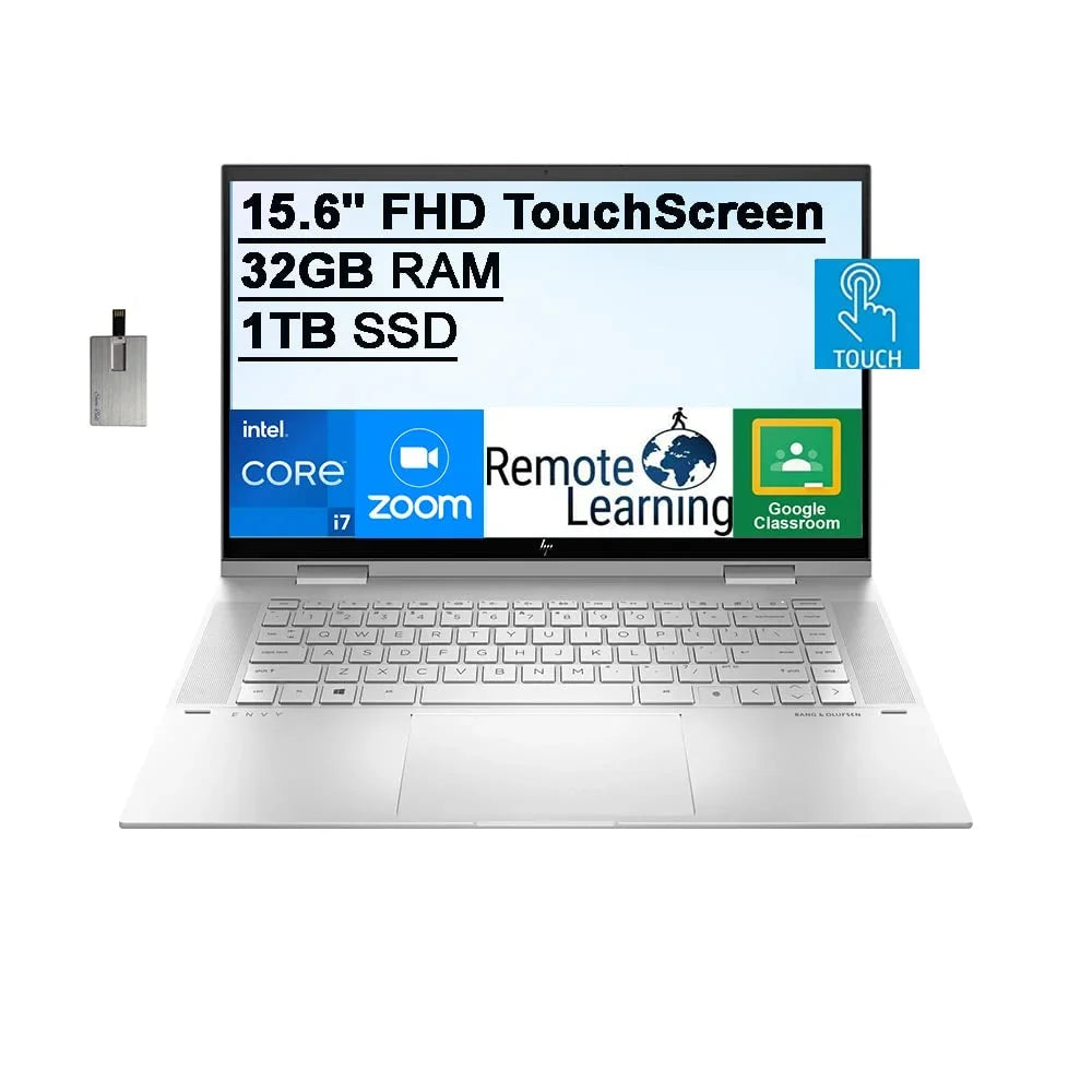 Iris RAM, 11th Computer, Backlit 1TB Gen 11, HD Xe Webcam, Silver, Keyboard, Card Touchscreen i7-1195G7, 15.6" Core 32GB 2021 2-in-1 Intel SSD, USB Laptop Envy 32GB HP FHD PCIe Graphics, Intel Win