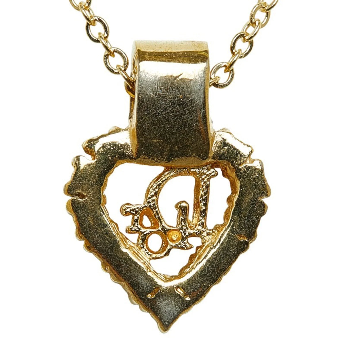 Dior Dior Heart Necklace Gold Rhinestone Pre-Owned Plated Christian (Good) Women's