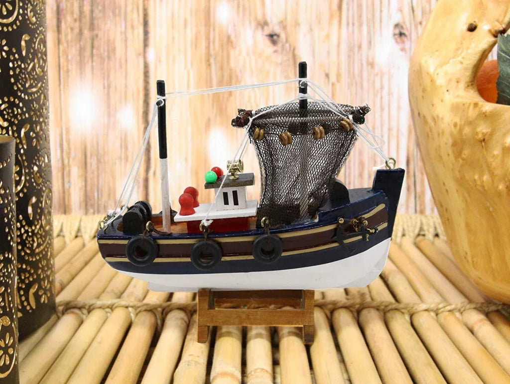 Handicraft Colorful Fishing 6.25"L Marine Boat Trawler Model Nautical Wooden