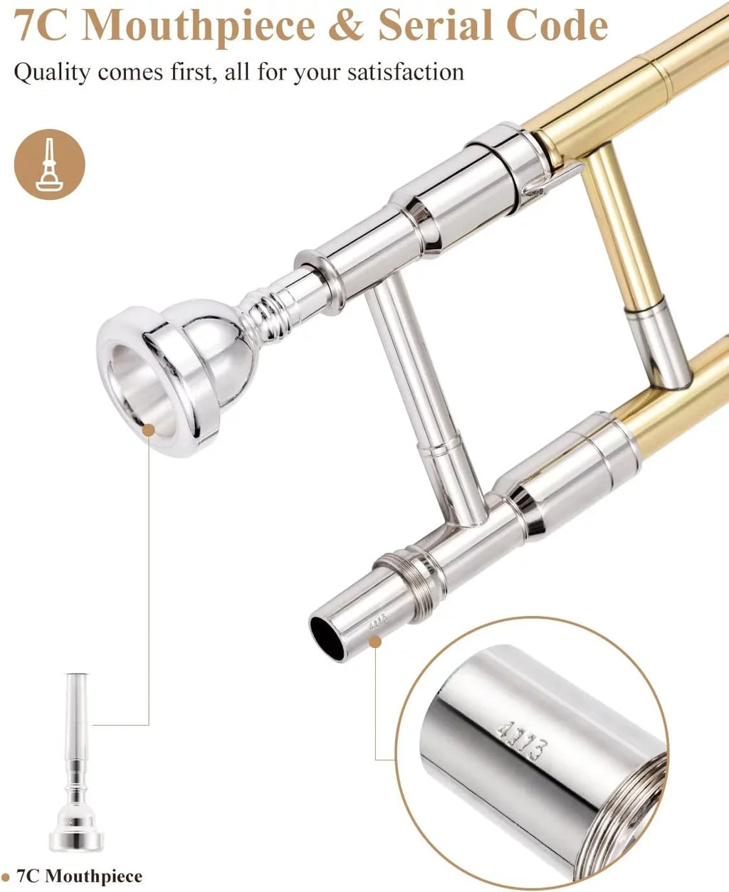 Kit, Tenor Instrument, Mouthpiece, for Flat Gold White Cleaning Gloves, B Bb Beginners Case, with Brass Trombone Eastar Students