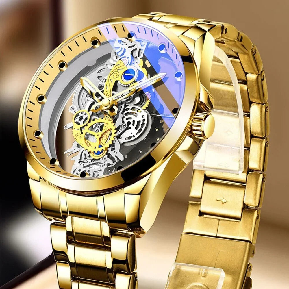 Automatic Skeleton Business Watch Steel Men's USA Stainless Hollow Quartz Luxury