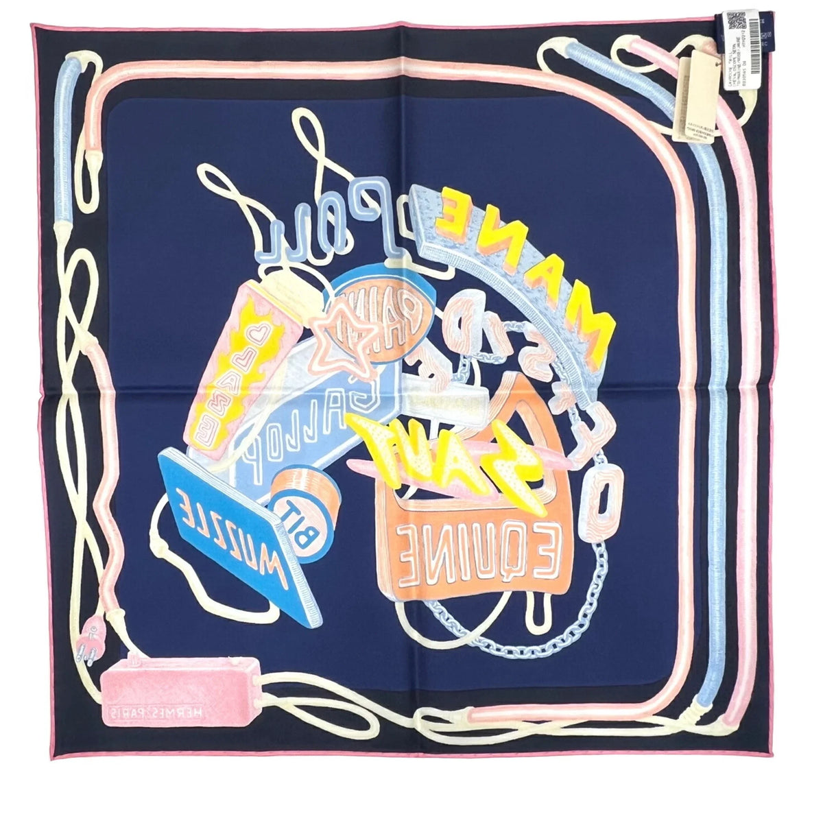 45 Chevaloscope Neon 23SS HERMES Rose (Like Jaune Pointill Pre-Owned Silk New New) Ladies Scarf Marine Hermes Horse Mini Carre
