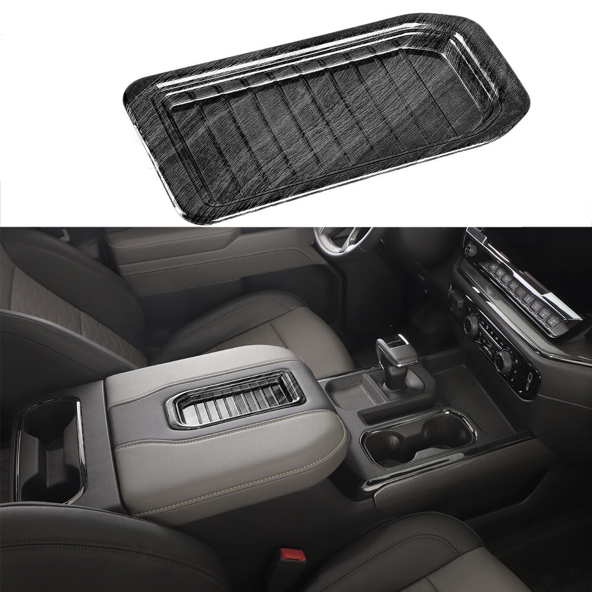 2022 Trim Box SIERRA 2020 Fit Silverado 2021 Chevy Cover Wood Black Storage Tahoe Grain Armrest Center For 2019 Suburban