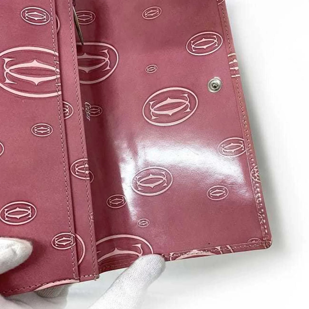 L3000951 Motif 2C Leather Cartier Pre-Owned Pink Bifold Wallet Happy (Fair) Birthday Long Ladies