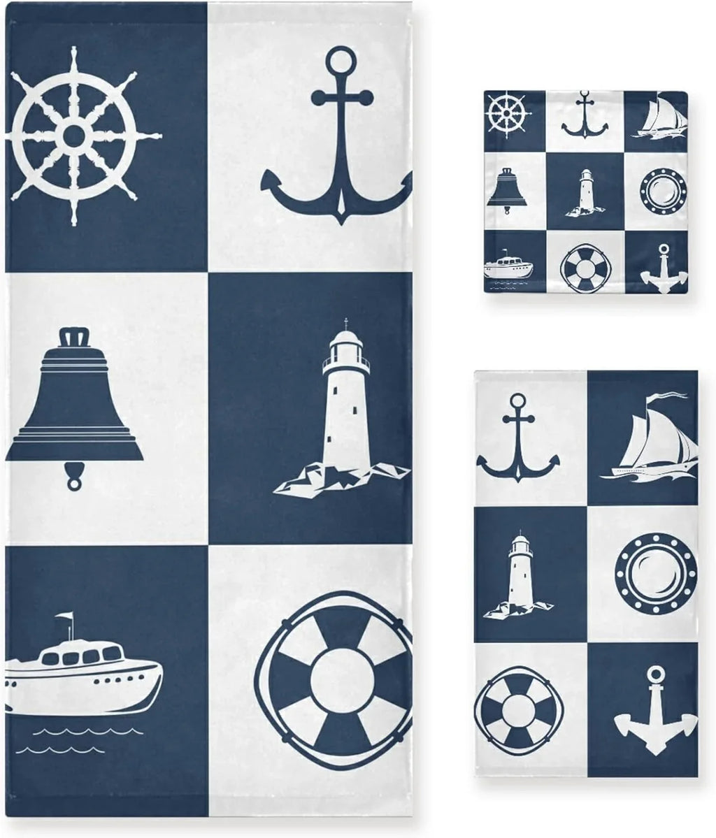 Lighthouse Towels Piece Bestwell Anchor 3 Bath Sailing Fingertip for Towel Absorbent Vessel Hand Decorative Cotton Sets Towels Checked Soft Bathroom