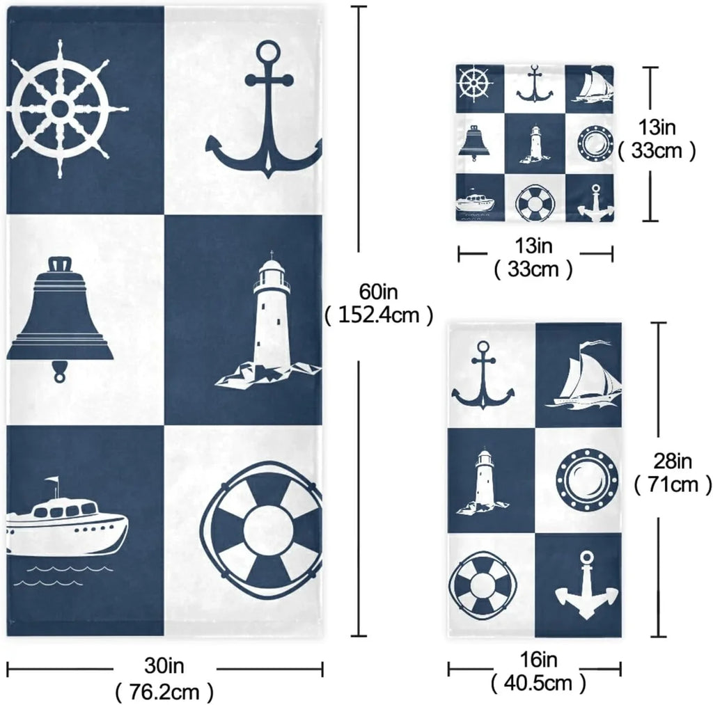 Lighthouse Towels Piece Bestwell Anchor 3 Bath Sailing Fingertip for Towel Absorbent Vessel Hand Decorative Cotton Sets Towels Checked Soft Bathroom