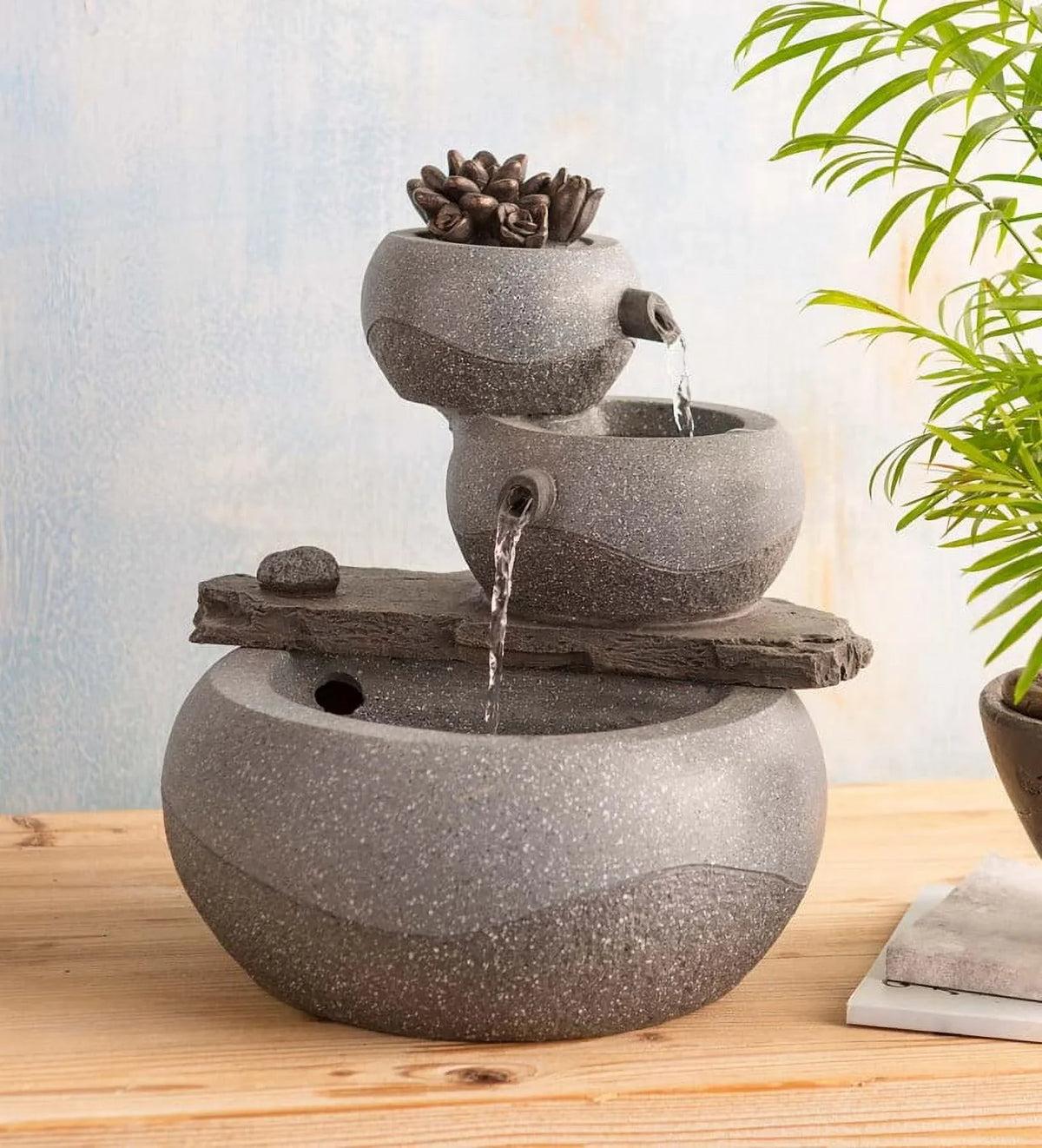 with Indoor & Weather Lighted Wind Fountain Pump Electric Three-Tier