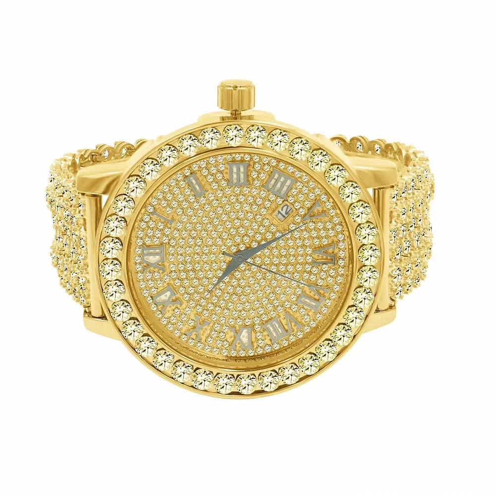 Numerals Diamond Stainless Tone Watch Bezel Rodeo Iced Khronos Canary Jo W/Date Row Roman Mens Custom Steel Band Lab Out 1