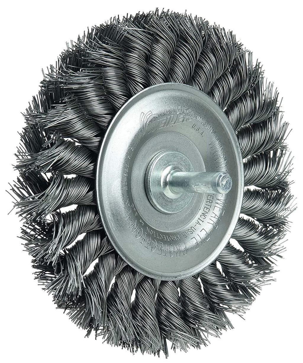 17687 1/4" Wheel, Wire in .014" Steel 4" Weiler Stem-Mounted Fill, the Knot Stem, Made USA