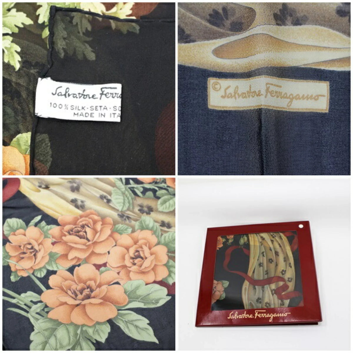 stole black Pre-Owned FERRAGAMO ribbon SALVATORE ladies rectangle muffler paper Salvatore Ferragamo pattern New) scarf (Like silk