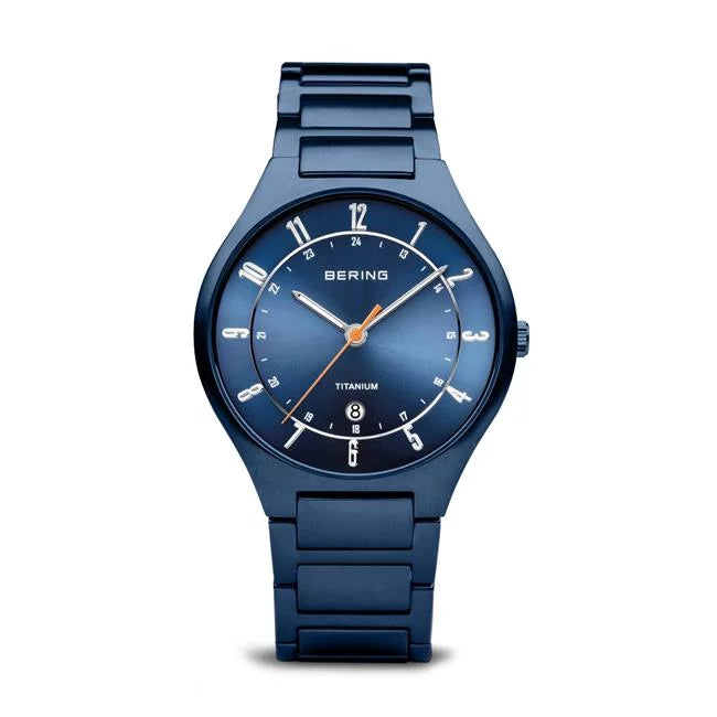 Dial Watch Male Bracelet Titanium with Blau Matt Blue