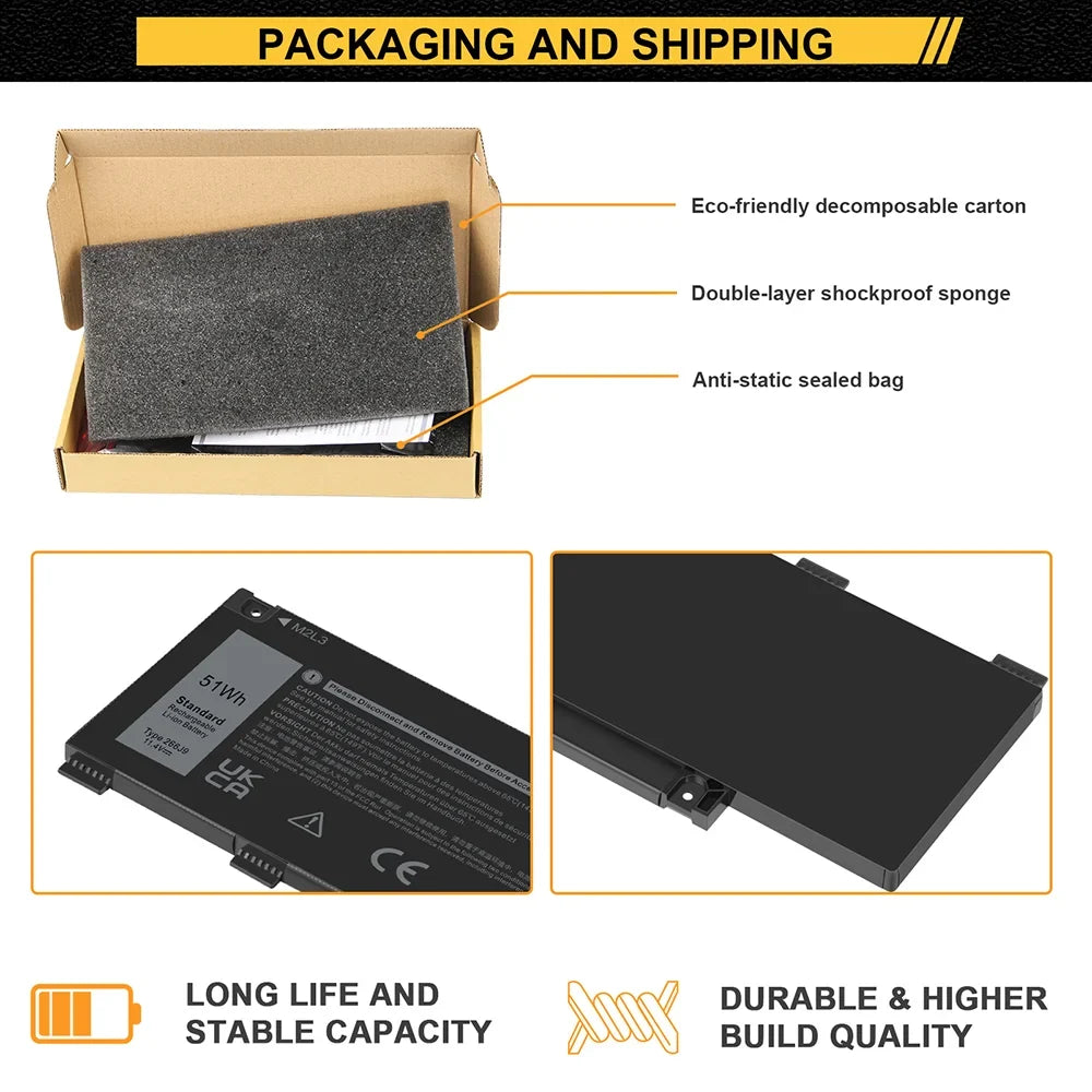 For M4GWP Battery 415CG G3 3590 Dell 11.4V 51Wh 15 PN1VN 4265mAh 266J9