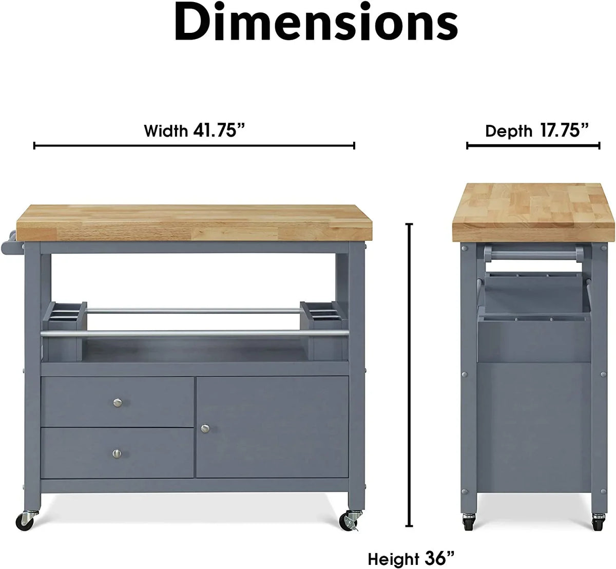 Block Kitchen Cart Apartment Storage, Rolling And With Table, Home Gray , For Wheels Butcher Organization Anson Bar Cabinet Portable Island