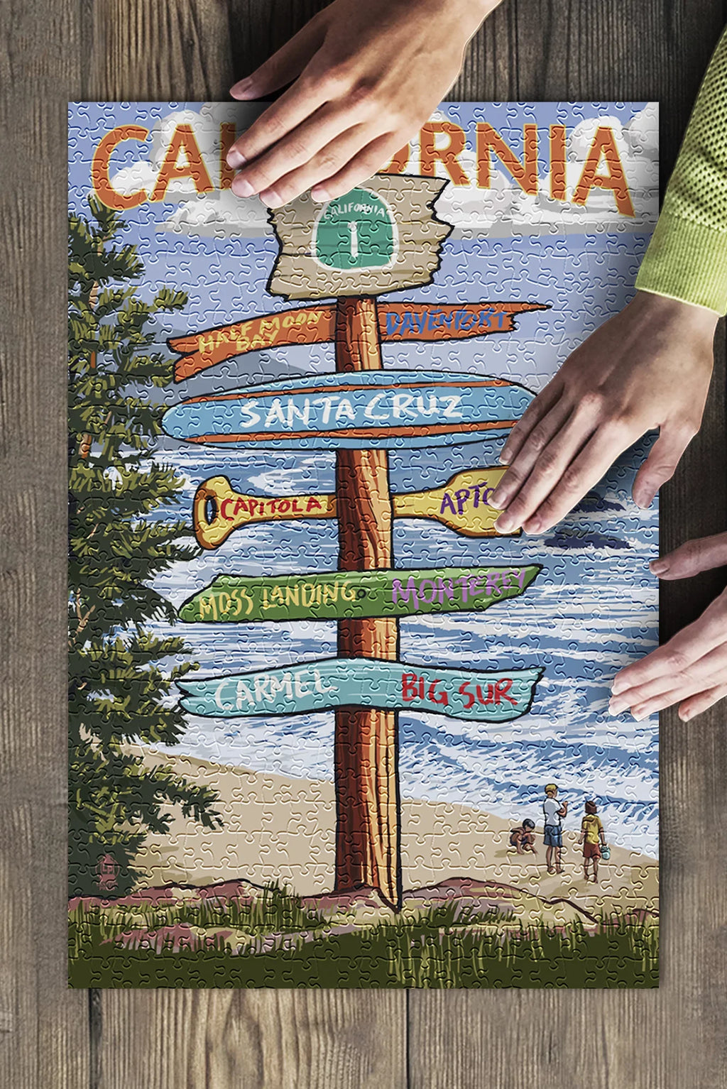 Family, in California, for inches, Piece 500 Premium (19x27 Puzzle Santa Sign and Destinations Adults USA) Made Jigsaw Cruz,