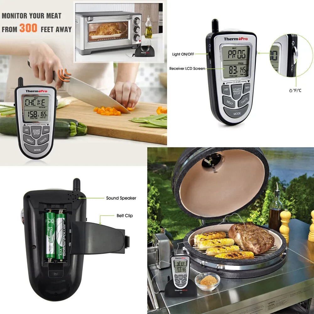 Remote Wireless Probe Kitchen Cooking Food Oven BBQ Grill Meat ThermoPro, LCD Thermometer Smoke,