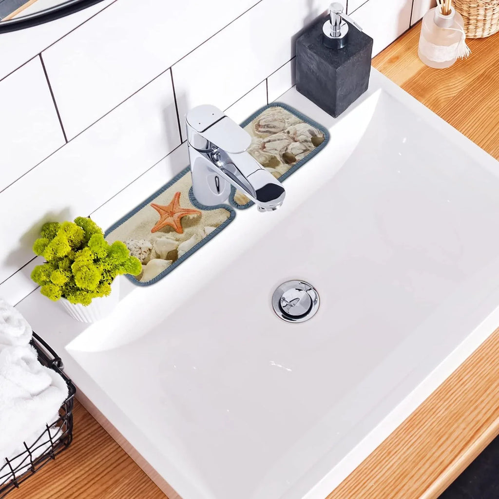 3PCS Mats Faucet Microfiber Drip Absorbent Drying Washable Beach Catcher, Summer Mat, Bath Kitchen Splash Guard Starfishes Countertop Sinkmat Sink Bestwell Sea