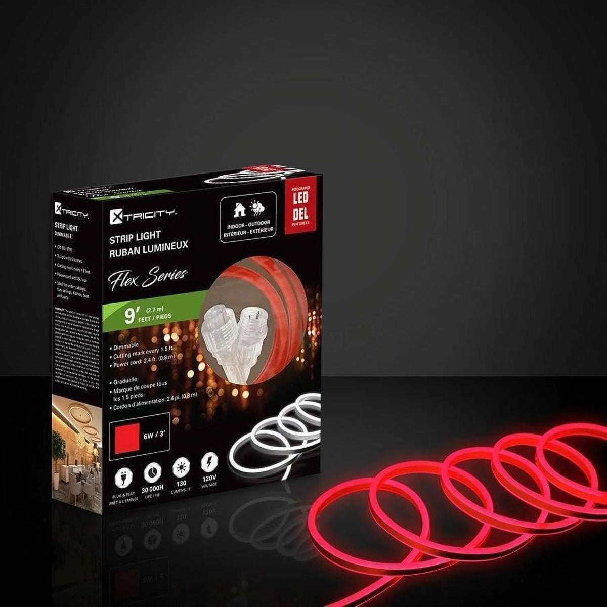 and Flexible Indoor Strip 9 Xtricity feet/6w-3'/120v/red Led Outdoor