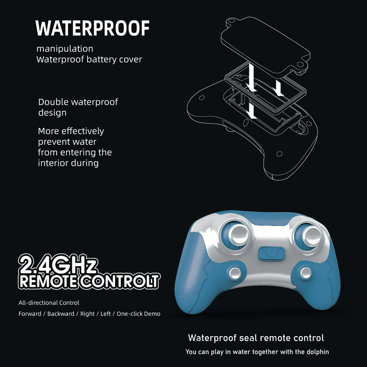 Click Pool Remote Head /one Animal Waterproof Head Head Waterproof Boat Water River Boat Water Ball Kids Toy Boat Kids Pool Toy Water Remote Dolphin boat,Demo Remote Animal