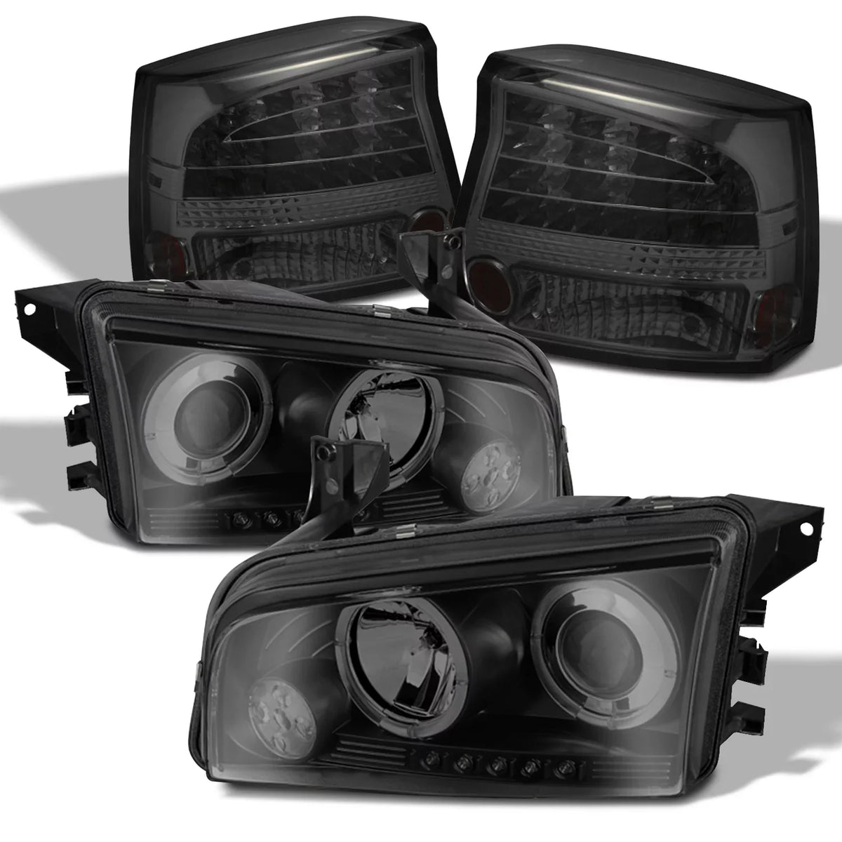 in Tail Black Housing Dodge Tail 2006-2008 Charger Headlights [LED Dual + Halo Smoke Lights AKKON + - Headlights]Fits
