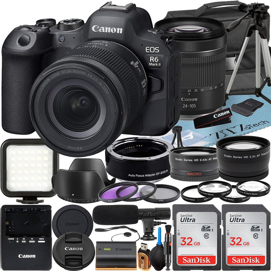 R6 Flash ZeeTech 2 Card + Mark Lens Pack 24-105mm Case + EOS Canon RF Camera Adapter Mirrorless II Accessory 32GB LED Memory + + with Mount SanDisk +