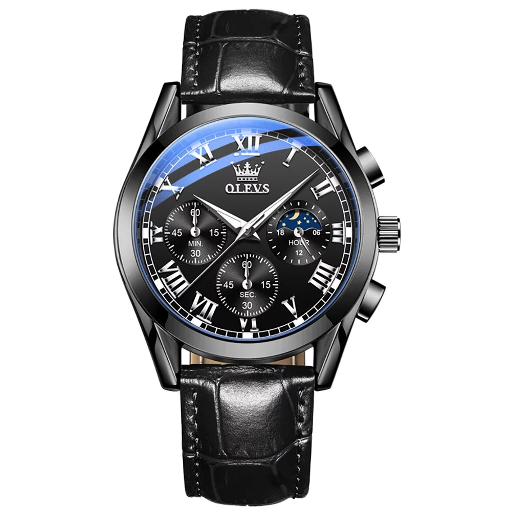 Watches Business Male for Reloj, with Watches Sports Mens Luxury Analog Luminous OLEVS Quartz Men Classic Strap Leather Wristwatch Waterproof Chronograph