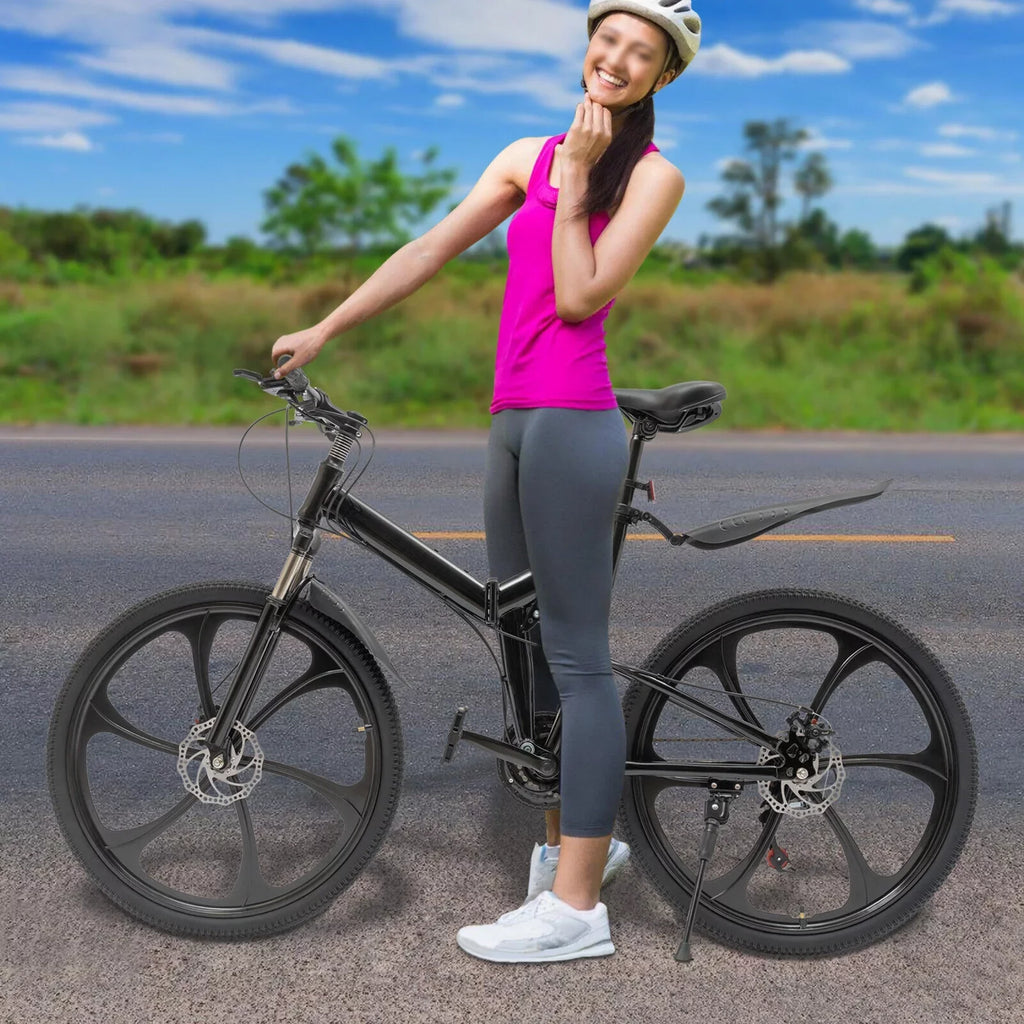 Carbon City 21-Speed Folding Bike Light 150kg/330lbs Shifter Miumaeov Bicycle Adult Steel Folding 26" Weight Camping Bike Black Max Loading