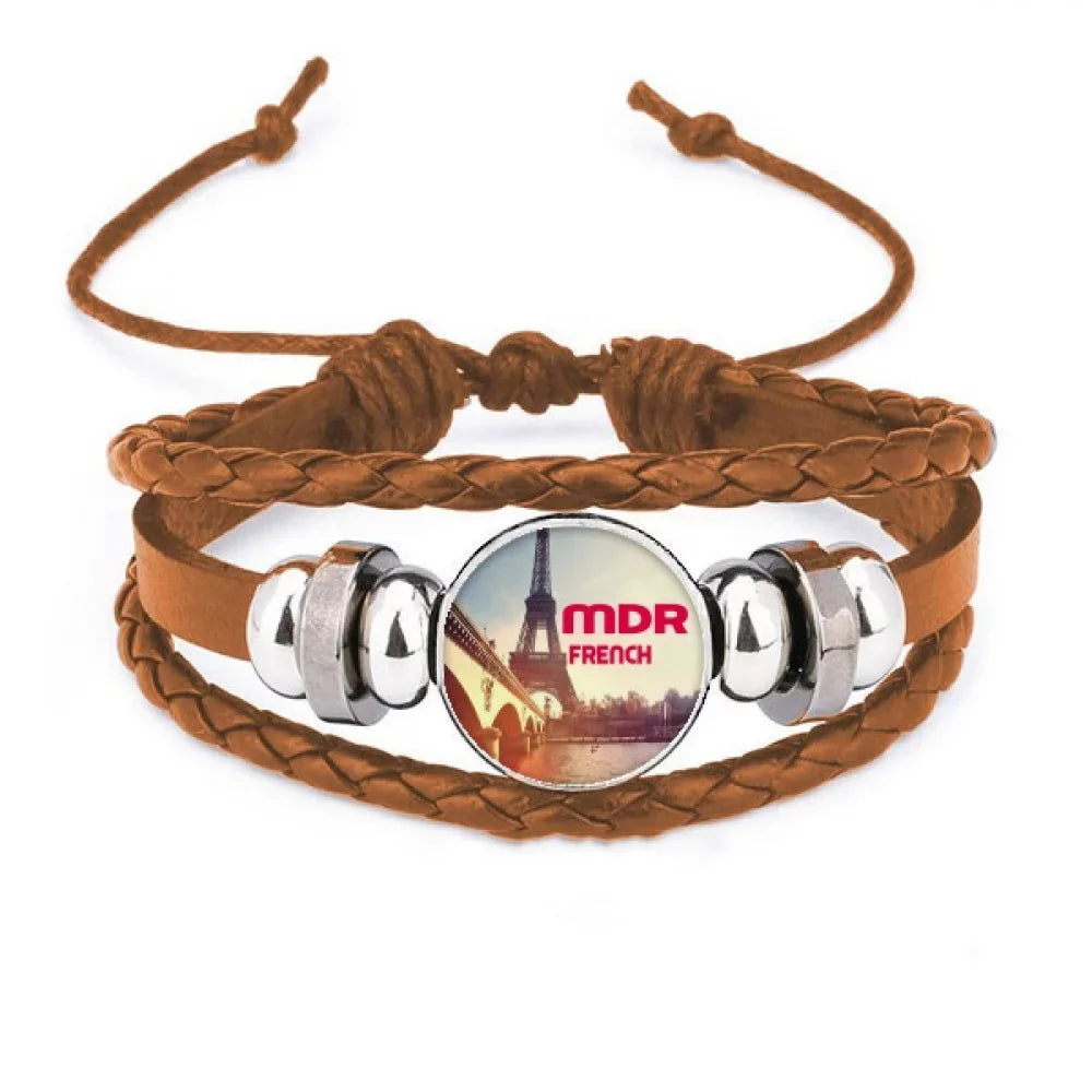 Leather Ornament Bracelet Expressive Laughter French Paris Jewelry Wristband