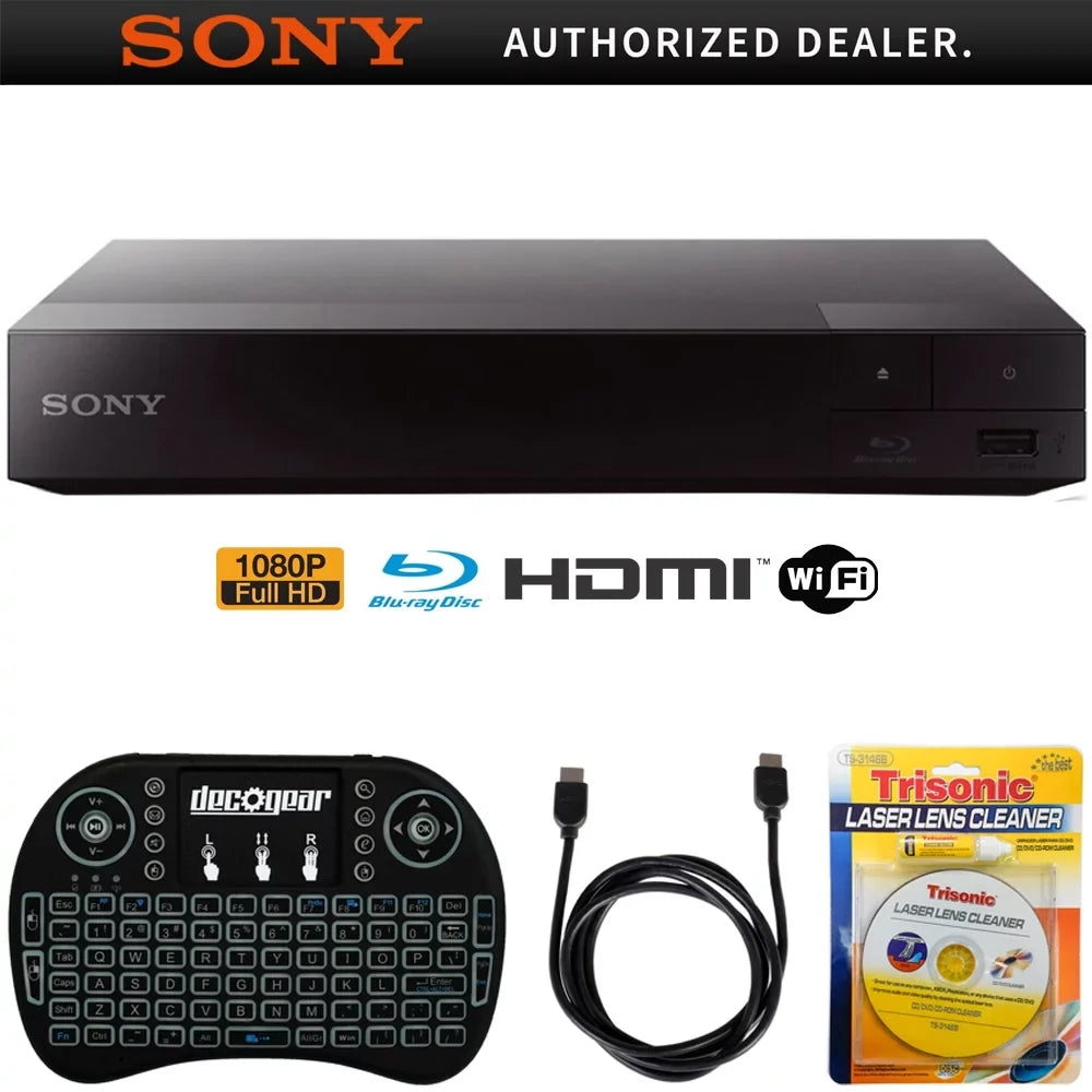 Keyboard Laser with and Wireless 6ft Cable Accessories Wi-Fi for Blu-ray Includes, + Touchpad, Player Sony Disc Bundle 2.4GHz Backlit BDP-S3700 Players Streaming Cleaner HDMI DVD/CD Lens with
