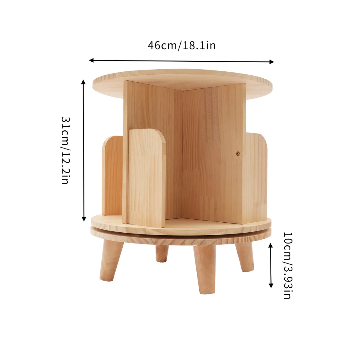 Table Standing YIYIBYUS Floor Rotating Rack Wooden Night Stand Bookshelf Organizer Bookcase Storage Bedside